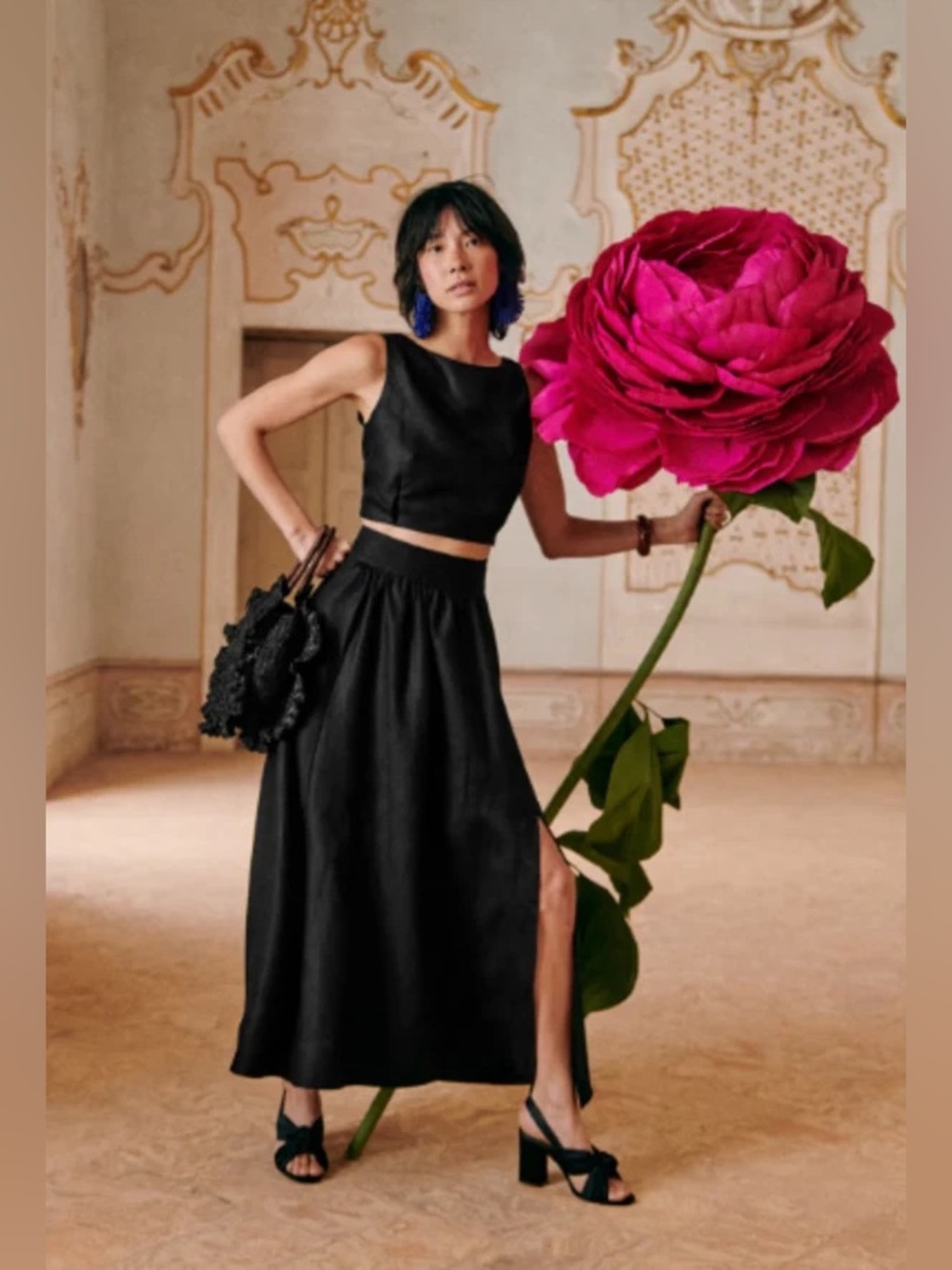 Sézane Zina Basket Raffia in Black - Picture 4 of 10
